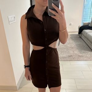 Brown open side/back collar dress size M with tags